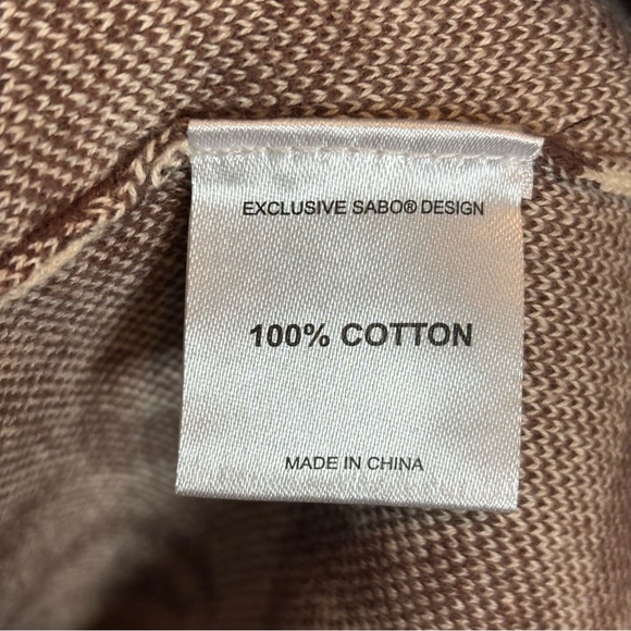 SABO Sarai Brown Neutral Floral Knit Short Sleeve Button Front Top M - Picture 7 of 8